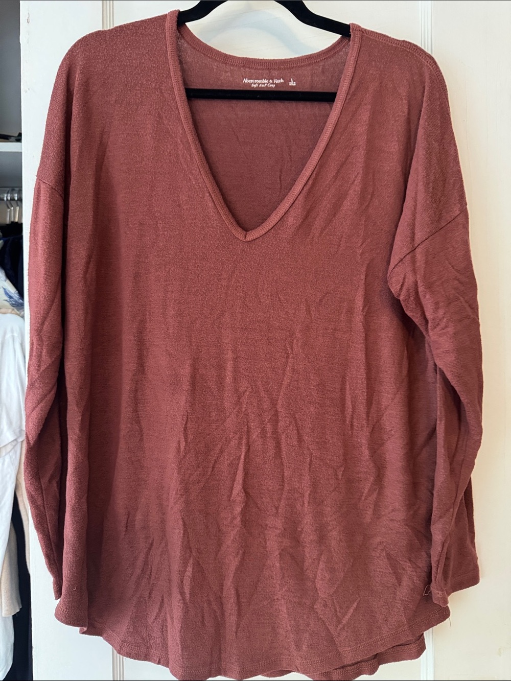 Abercrombie & Fitch Women's V-Neck Long Sleeve Top - Rosewood